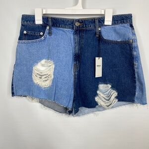 Forever 21 Color Block Jean Shorts Distressed w/raw hem sz-32 NWT (#157)